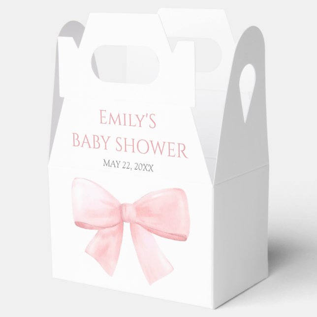 Elegante Blush Pink Pastel Bow Girl Babydusche Geschenkschachtel (Geöffnet)