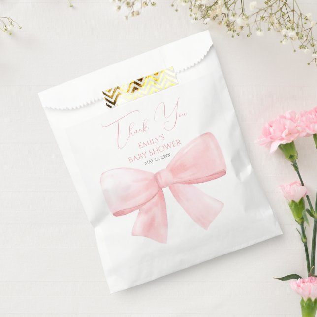 Elegante Blush Pink Pastel Bow Girl Babydusche Geschenktütchen (Versiegelt)