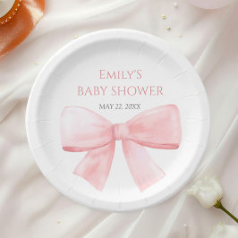 Elegante Blush Pink Pastel Bow Girl Babydusche Pappteller