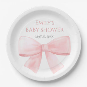 Elegante Blush Pink Pastel Bow Girl Babydusche Pappteller