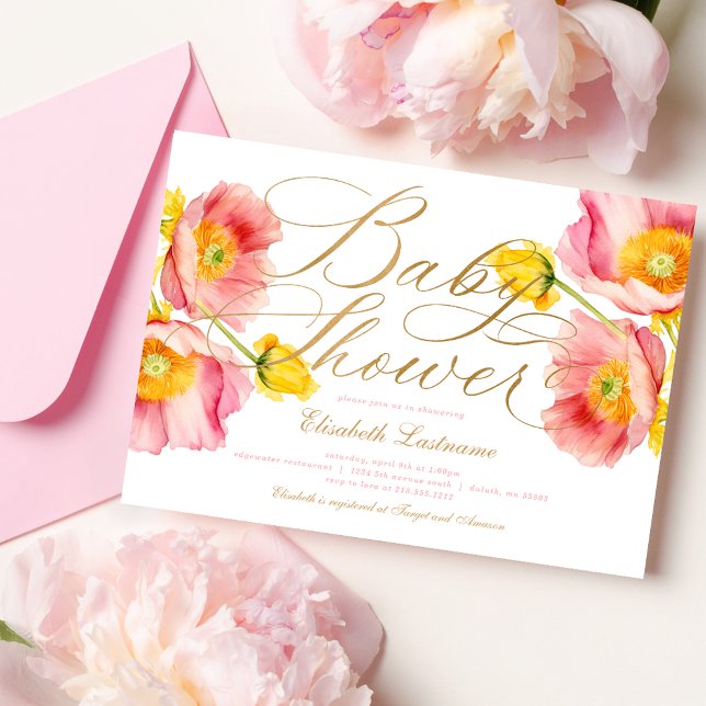 Elegante Blush Pink Peach Floral Baby Dusche Einladung (Von Creator hochgeladen)