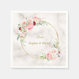 Elegante Blush Pink Peonies Bloom Gold Wedding Serviette