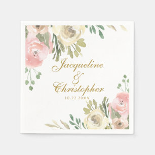 Elegante Blush Pink Peony Floral Gold Wedding Serviette