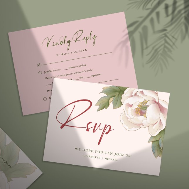 Elegante Blush Pink Peony Floral Wedding RSVP Card Einladung (Von Creator hochgeladen)