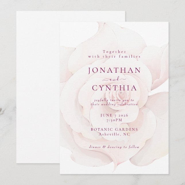 Elegante Blush Pink Rose Blumenhochzeit Einladung (Vorne/Hinten)