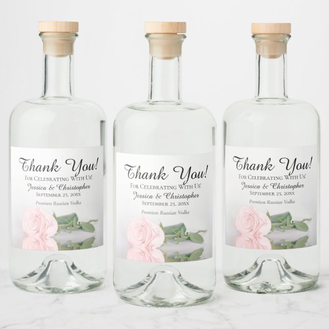 Elegante Blush Pink Rose Chic Hochzeit Vielen Dank Alkoholflaschenetikett (Flaschen)
