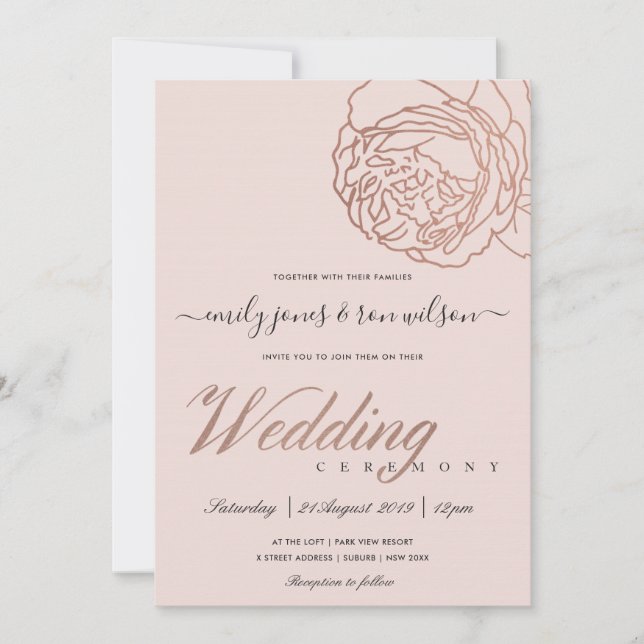 ELEGANTE BLUSH PINK ROSE GOLD FLORAL WEDD EINLADUNG (Vorderseite)