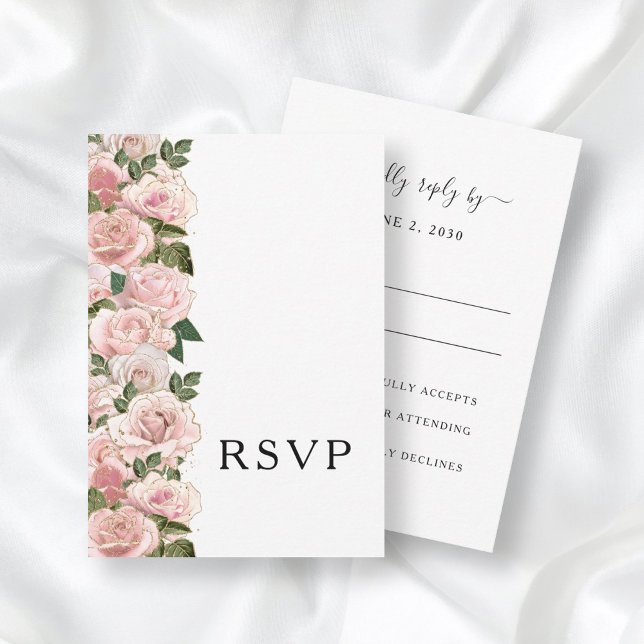 Elegante Blush Pink Roses Bläserne Hochzeit RSVP Karte (Von Creator hochgeladen)