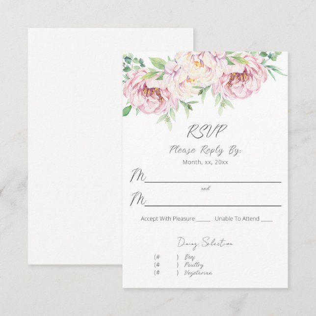 Elegante Blush Pink Roses Bläserne Hochzeit RSVP Karte (Vorne/Hinten)