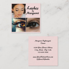 Elegante Blush-Pink-Schwarze Schrift 3 Foto-Wimper Quadratische Visitenkarte