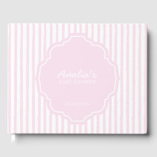 Elegante Blush Pink Striped Girl Babydusche Gästebuch
