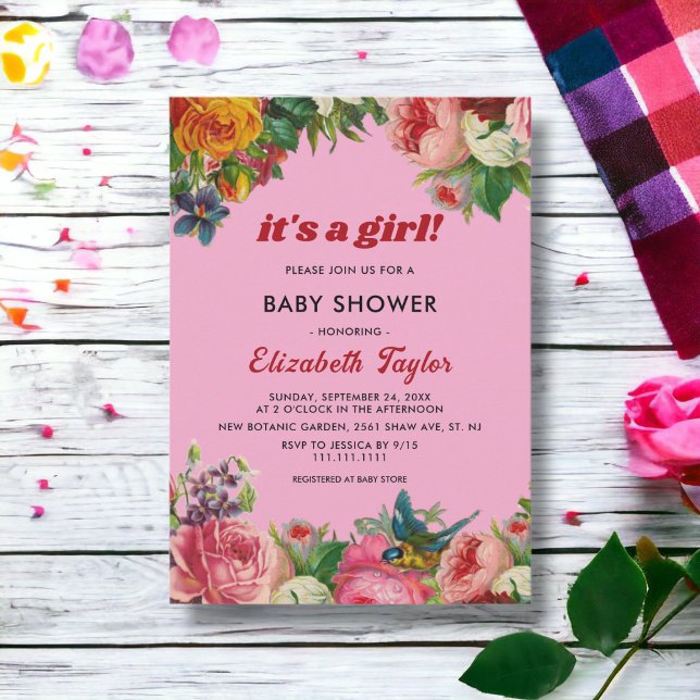 Elegante Blush Pink Summer Floral Girl Babydusche Einladung (Von Creator hochgeladen)