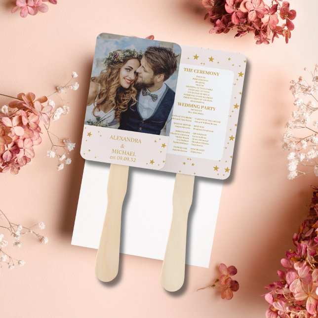 Elegante Blush Pink und Gold Celestial Wedding Fächer (Von Creator hochgeladen)
