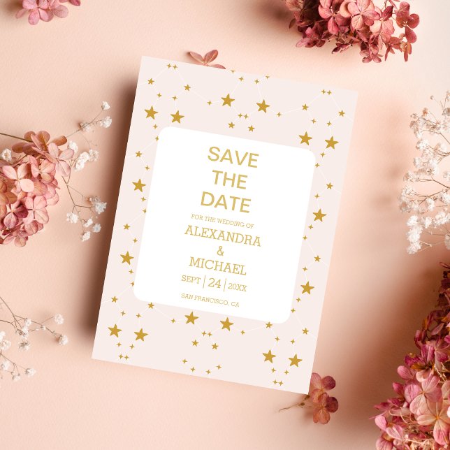 Elegante Blush Pink und Gold Celestial Wedding Save The Date (Von Creator hochgeladen)