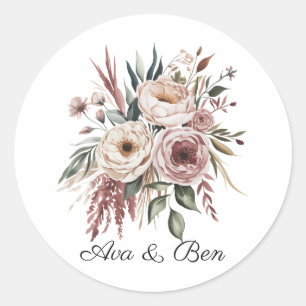 Elegante Blush Pink Wasserfarben Blumenzehen Runder Aufkleber