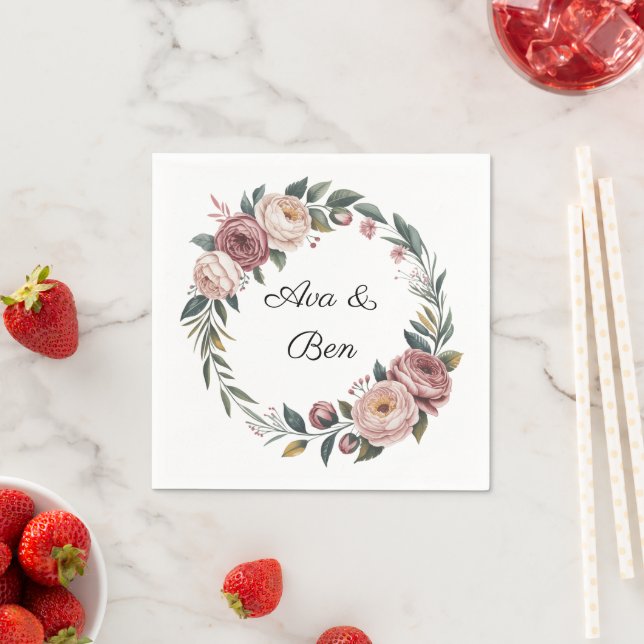Elegante Blush Pink Wasserfarben Blumenzehen Serviette (Beispiel)