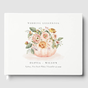Elegante Blush Pink White Pumpkin Floral Wedding Gästebuch