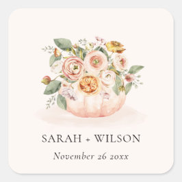Elegante Blush Pink White Pumpkin Floral Wedding Quadratischer Aufkleber