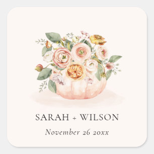 Elegante Blush Pink White Pumpkin Floral Wedding Quadratischer Aufkleber