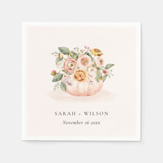 Elegante Blush Pink White Pumpkin Floral Wedding Serviette (Vorderseite)