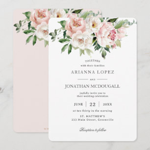 Elegante Blush Pink White Roses Blumenhochzeit Einladung
