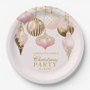 Elegante Blush-Rosa Gold-Ornamente Weihnachtsfeier Pappteller