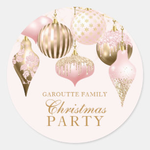 Elegante Blush-Rosa Gold-Ornamente Weihnachtsfeier Runder Aufkleber
