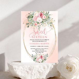 Elegante Blush-Rosa-Goldene Sweet-Sixteen-Einladun Einladung