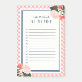 Elegante Blush-Rose Bloral Gingham zu tun Liste Post-it Klebezettel