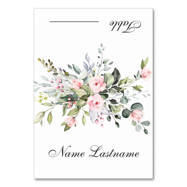 Elegante Blush Rose Eucalyptus Wedding Escort Card Tischnummer (Vorderseite)