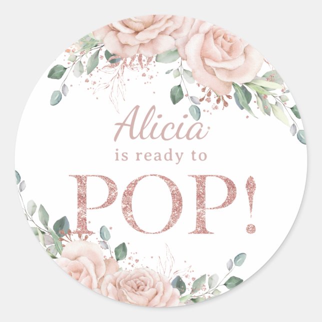 Elegante Blush Rose Gold Baby Bereit zum Pop Runder Aufkleber (Vorderseite)