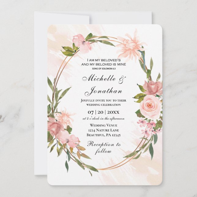 Elegante Blush Rose Gold Frame Christlich Hochzeit Einladung (Vorderseite)
