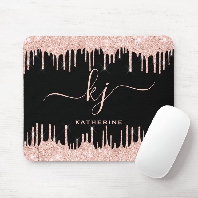 Elegante Blush Rose Gold Glitzer Tropfen 2 Monogra Mousepad (Mit Mouse)