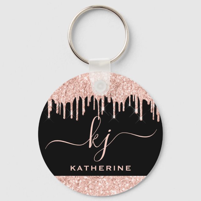 Elegante Blush Rose Gold Glitzer Tropfen 2 Monogra Schlüsselanhänger (Vorderseite)