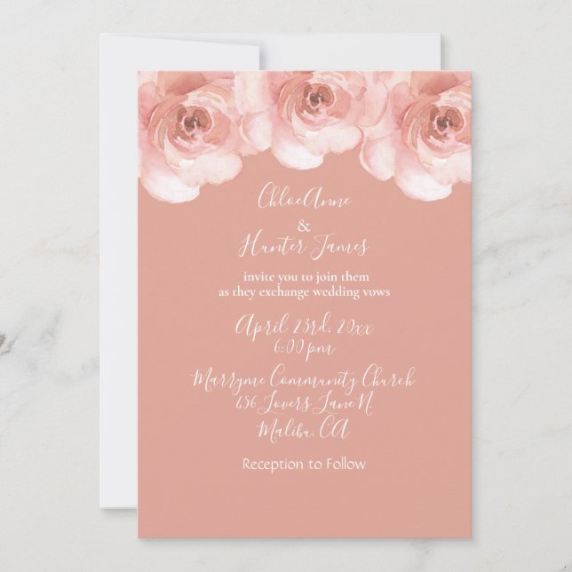 Elegante Blush Rose Minimalistische Hochzeit Einladung (Vorderseite)