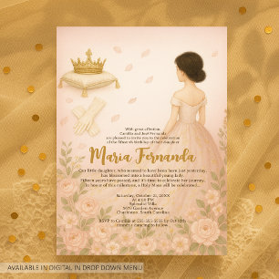 Elegante Blush Royal Quinceñera mit Crown & Rose Einladung