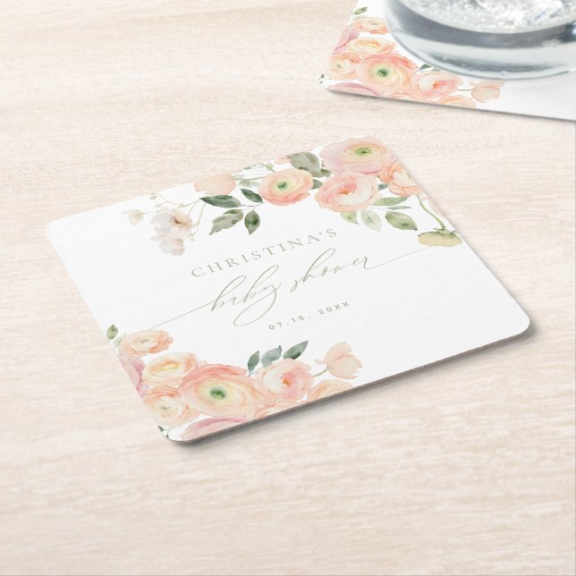 Elegante Blush & Sage Green Baby Dusche Rechteckiger Pappuntersetzer (angewinkelt)