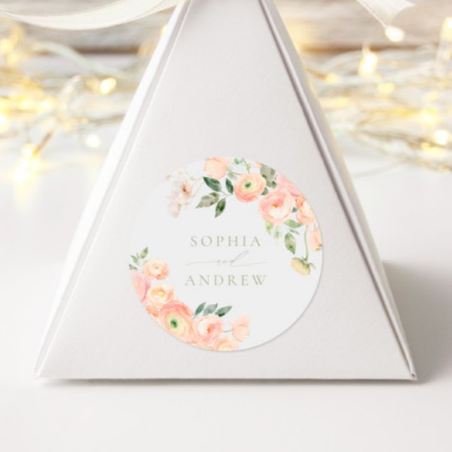 Elegante Blush & Sage Green Wedding Runder Aufkleber (Von Creator hochgeladen)