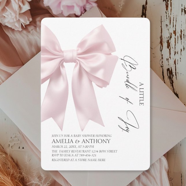 Elegante Blush Satin Bow Girl Baby Shower Einladung (Von Creator hochgeladen)