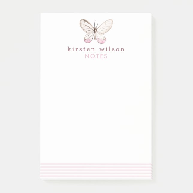 Elegante Blush Stripes & Butterfly Post-it Notes Klebezettel (Vorderseite)