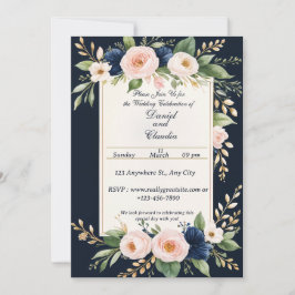 Elegante Blush und blumenreiche Hochzeitsfeier Einladung