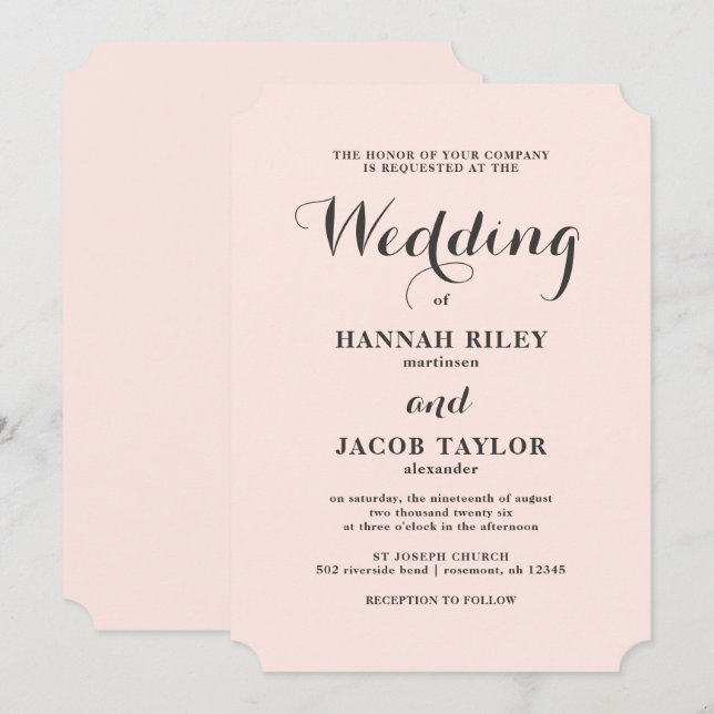 Elegante Blush und Graue Hochzeit Einladung (Vorne/Hinten)