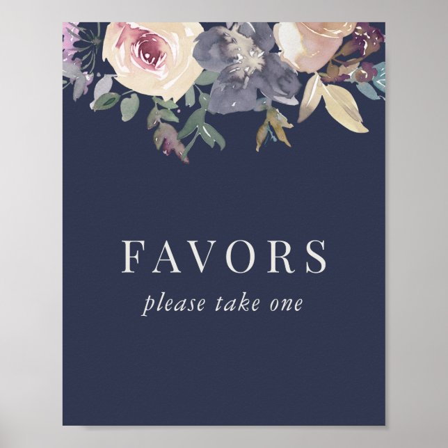 Elegante Blush- und Navy-Floral-Gastgeschenke Hoch Poster (Vorne)