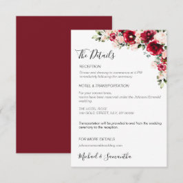 Elegante Blush und Rote Rosen Hochzeit Begleitkarte