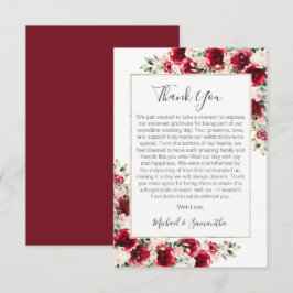 Elegante Blush und Rote Rosen Hochzeit Dankeskarte