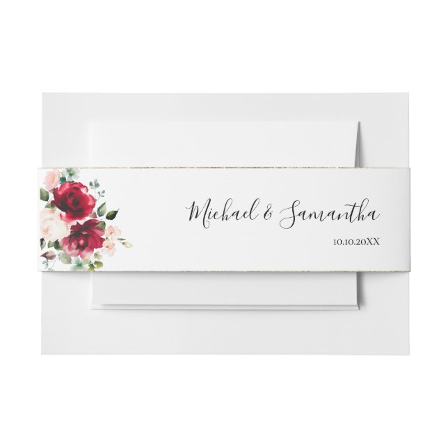 Elegante Blush und Rote Rosen Hochzeit Einladungsbanderole (Vorderseite Beispiel)