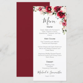 Elegante Blush und Rote Rosen Hochzeit Menükarte