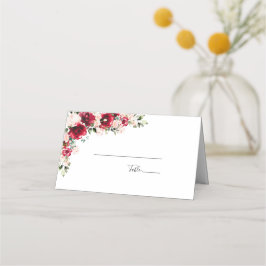 Elegante Blush und Rote Rosen Hochzeit Platzkarte