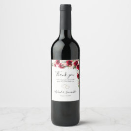 Elegante Blush und Rote Rosen Hochzeit Weinetikett