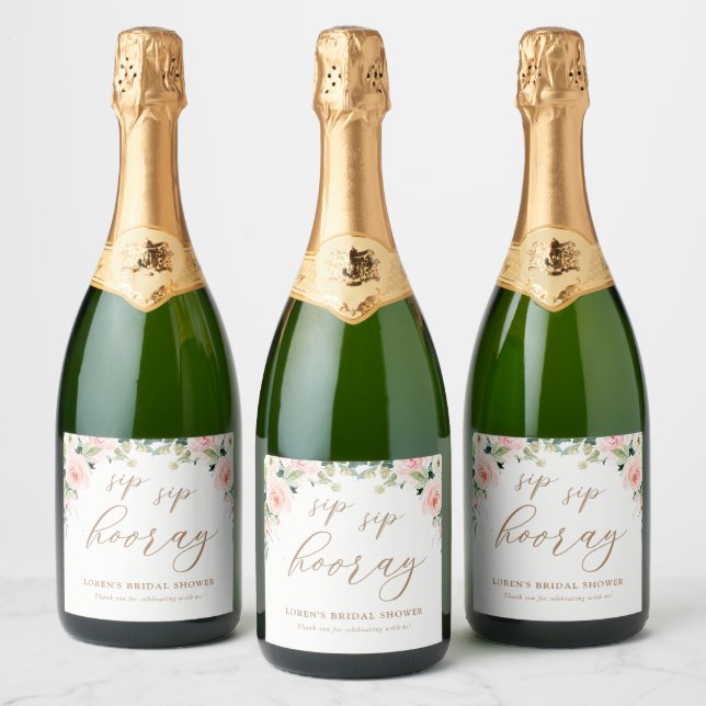 Elegante Blush Wasserfarbe Blumenstrauß Sip Hooray (Flaschen)